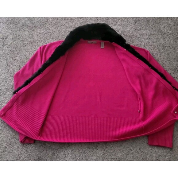 i.e. Button Hotpink Long Sleeves Cardigan Sweater Removeable Faux Fur Colar Sz L - Picture 6 of 10